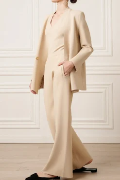Dona Jersey Double-Breasted Jacket In Beige