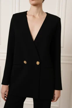 Dona Jersey Double-Breasted Jacket In Black