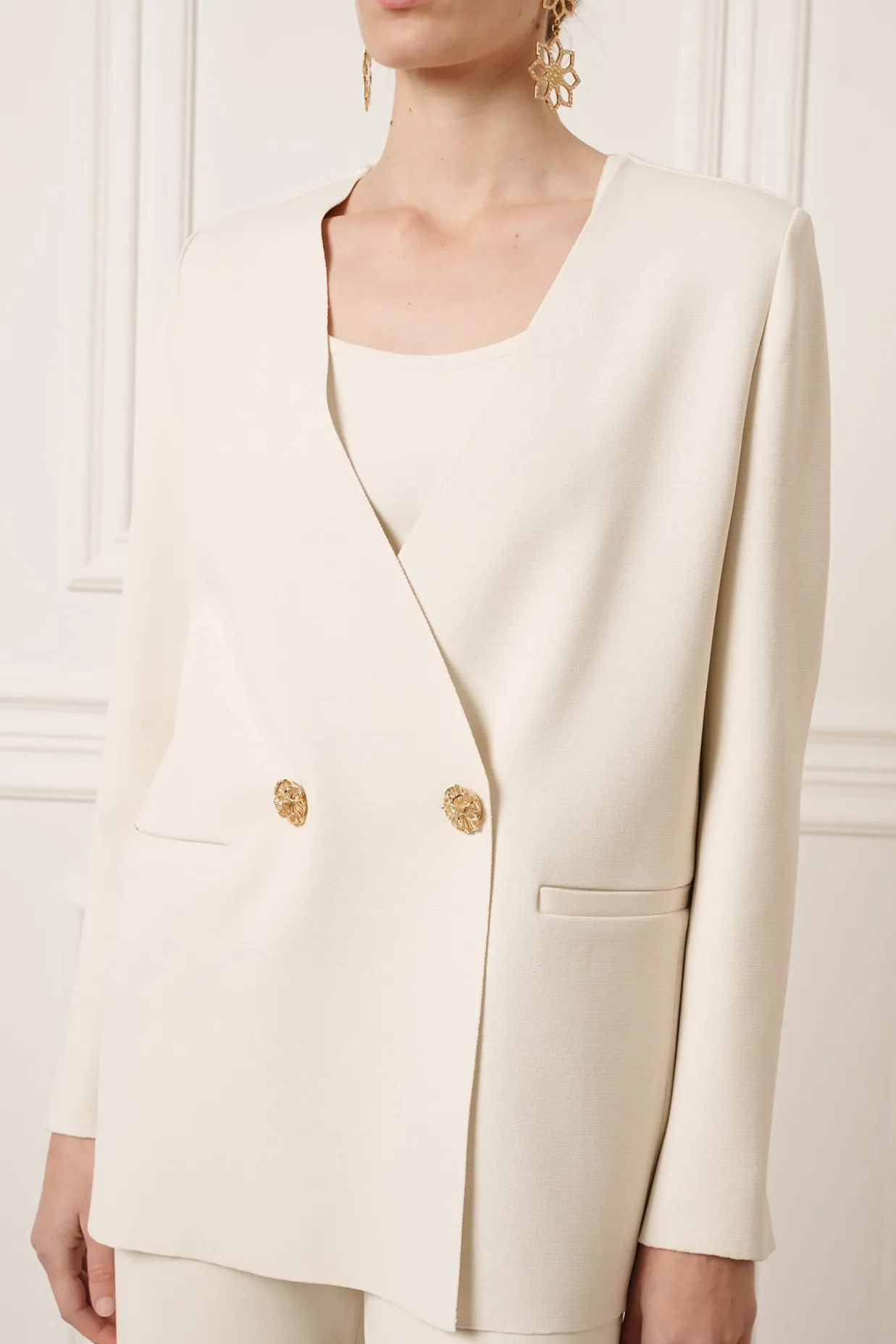 Dona Jersey Double-Breasted Jacket In Off-White