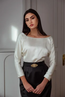 Elegant Satin Blouse In Ivory