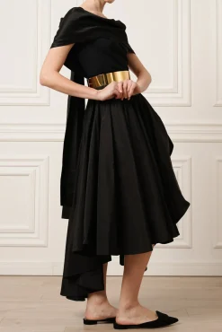 Elias Taffeta Midi Skirt In Black