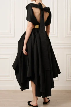 Elias Taffeta Midi Skirt In Black