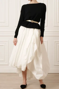 Elias Taffeta Midi Skirt In Off-White