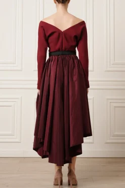 Elias Taffeta Midi Skirt In Burgundy