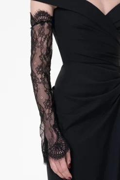 Embroidered Long Lace Gloves In Black