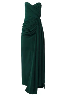 Gaia Silk Dress In Forest-Green