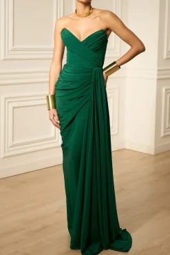 Gaia Silk Dress In Forest-Green