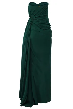 Gaia Silk Dress In Forest-Green