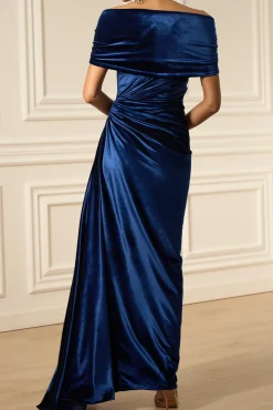 Gaia Velvet Long Dress In Midnight-Blue