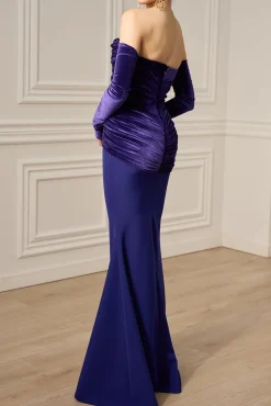 Habiba Velvet Long Dress In Indigo