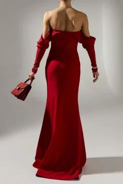 Hala Long Dress In Ruby-Red
