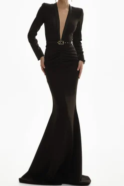 Huda Crepe Long Dress In Black