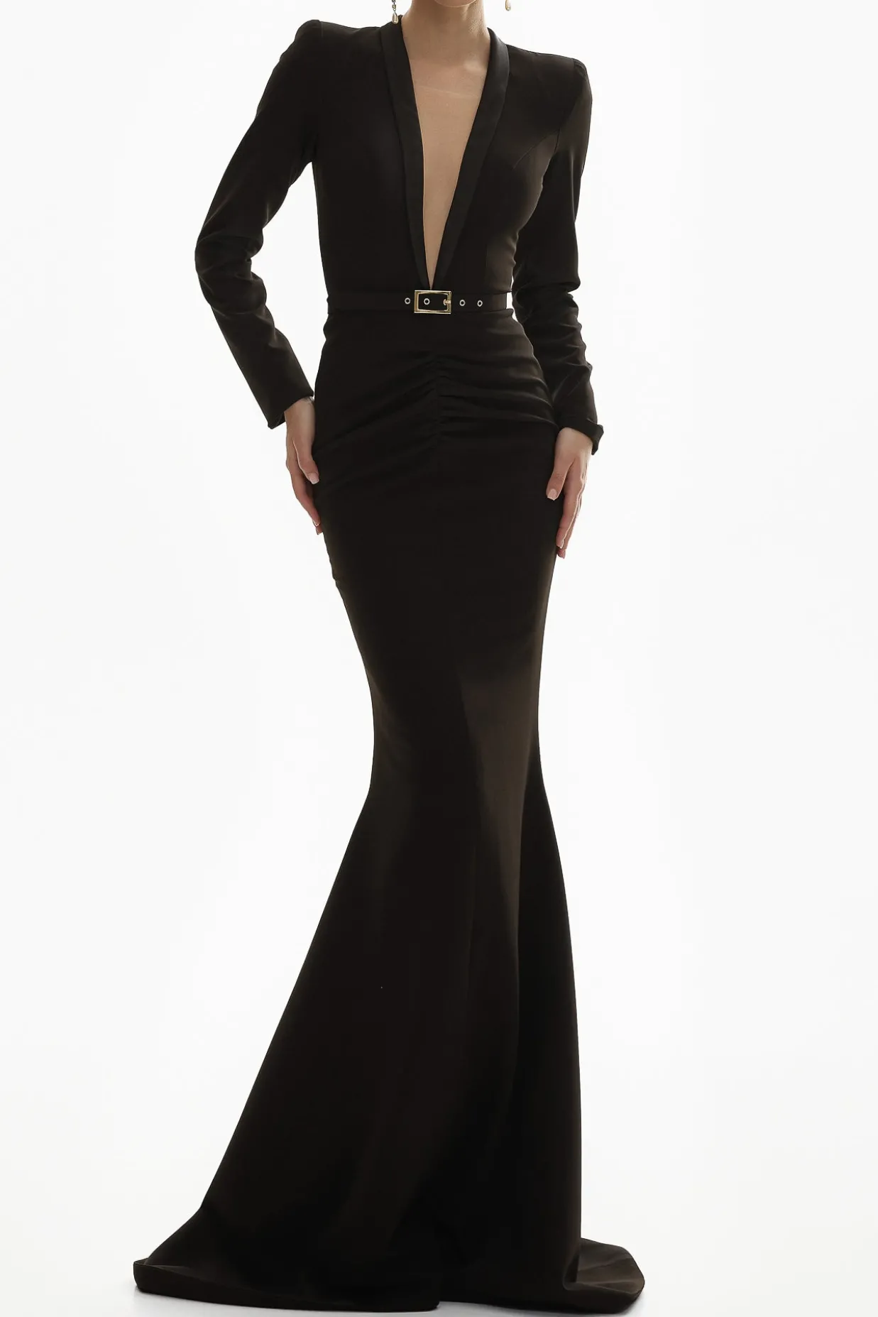 Huda Crepe Long Dress In Black