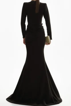 Huda Crepe Long Dress In Black