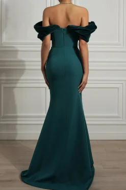 Ivonna Crepe Velvet Gown In Petrol