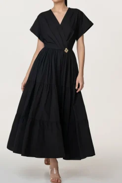 Joy Open Back Cotton Dress In Black
