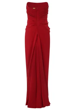 Kala Crepe Long Dress In Ruby-Red