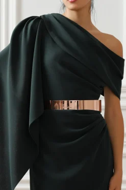 Karen One-Shoulder Long Dress In Pine Green