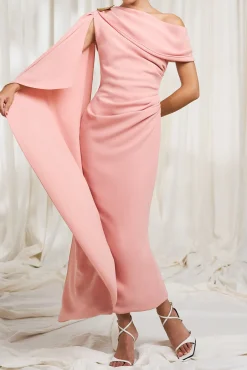 Karen One-Shoulder Midi Dress In Soft-Peach