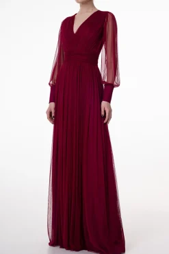 Kaya Silk Tulle Long Dress In Burgundy