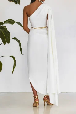 Kelly Crepe Ankle Length Dress in Ivory