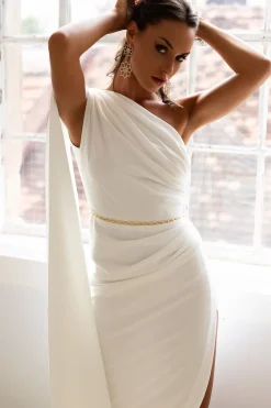 Kelly Crepe Ankle Length Dress in Ivory