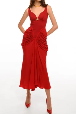 Kiara Ankle Length Dress In Carmine