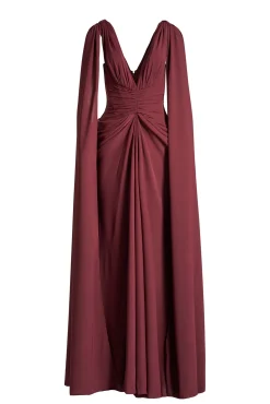 Layla Long Cape-Dress In Burgundy