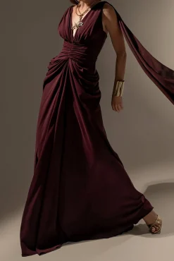 Layla Long Cape-Dress In Burgundy