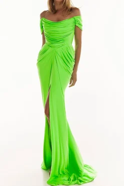Lorene Jersey Dress In Neon Green