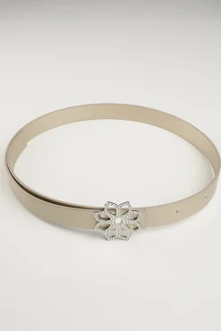 Lotus Leather Waist Belt In Gold With Silver Buckle