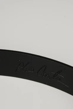 Lotus Leather Waist Belt In Matte Black With Gold Buckle