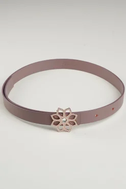 Lotus Leather Waist Belt In Aubergine With Rose-Gold Buckle