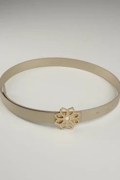 Lotus Leather Waist Belt In Gold With Gold Buckle