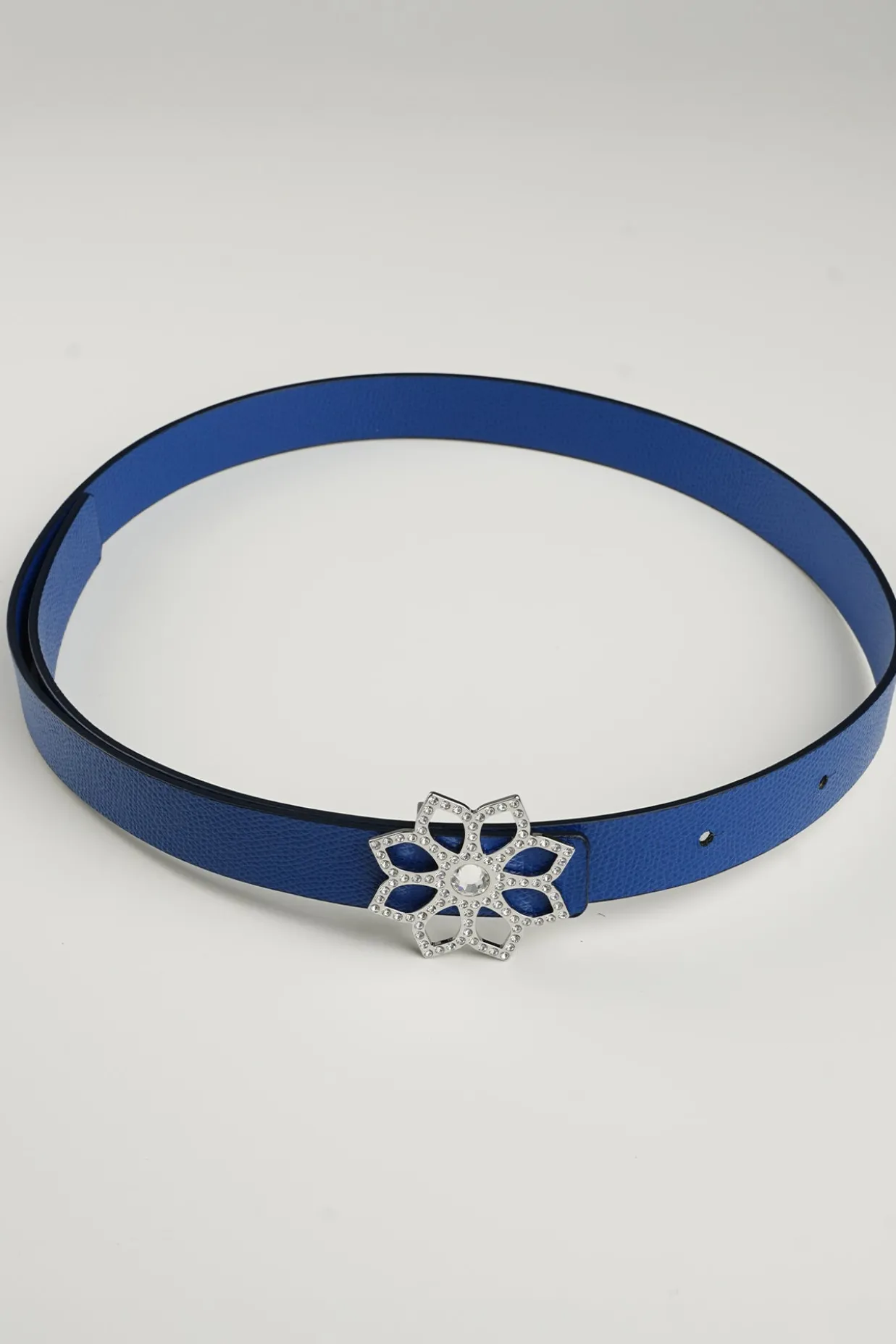 Lotus Leather Waist Belt In Sapphire With Silver Buckle