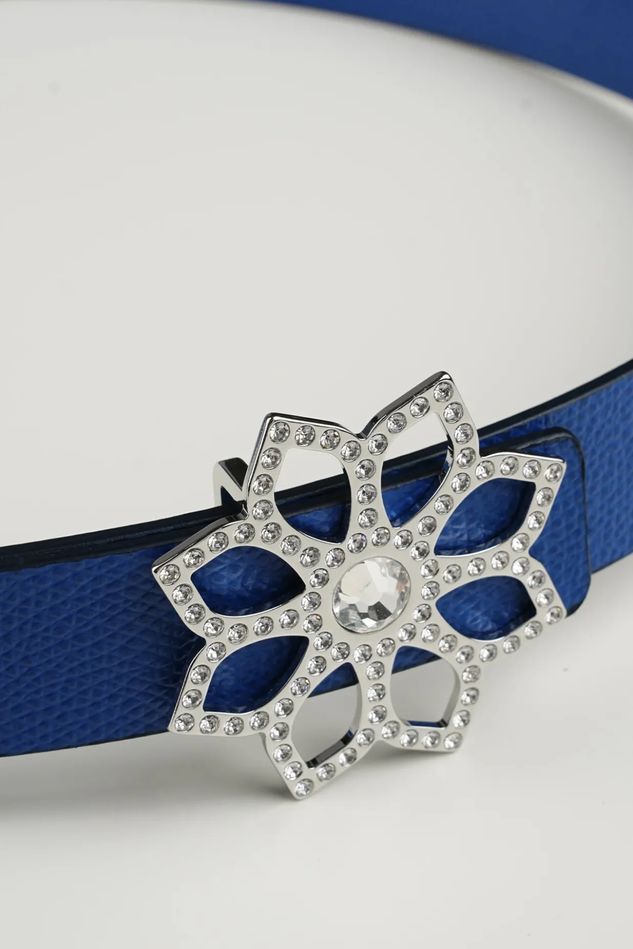 Lotus Leather Waist Belt In Sapphire With Silver Buckle