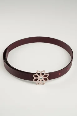 Lotus Leather Waist Belt In Burgundy With Rose-Gold Buckle