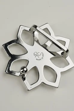 Lotus Leather Waist Belt In Saffiano Black With Silver Buckle