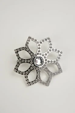 Lotus Single Flower Brooch In Silver Tone