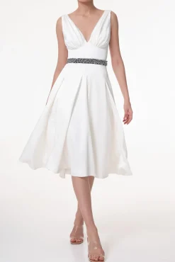 Marilyn Satin Midi Dress In Ivory