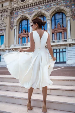 Marilyn Satin Midi Dress In Ivory