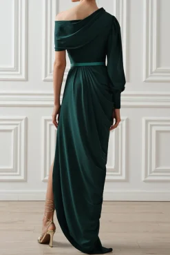 Martina Jersey Long Dress In Pine-Green