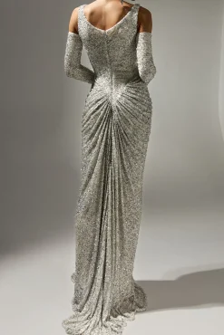 Melek Dress In White-Silver