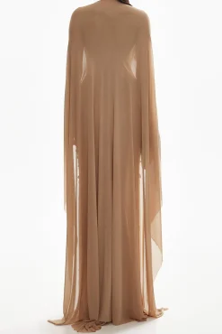 Mera Mesh Tulle Cape Gown In Skin