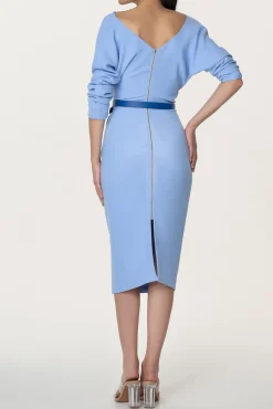 Michelle Crepe Midi Dress in Light-Blue