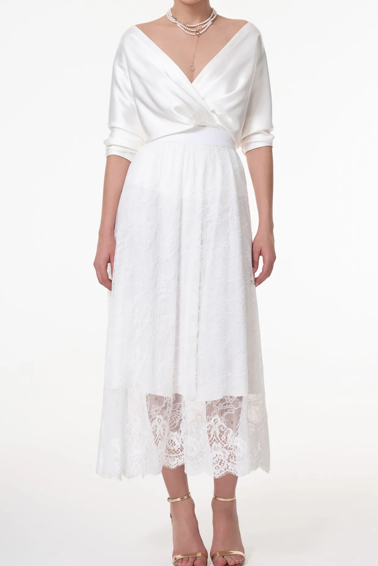 Midi Lace Ivory Skirt With Midi Underskirt