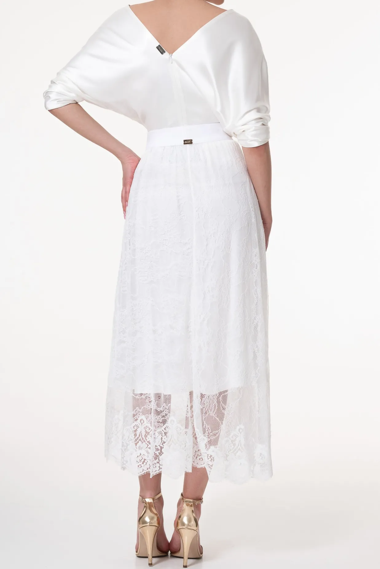 Midi Lace Ivory Skirt With Midi Underskirt