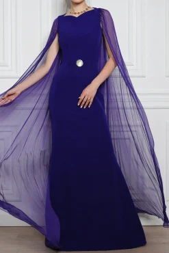 Mina Cape Long Dress In Indigo