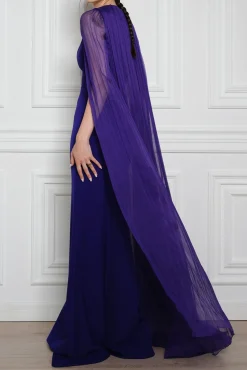 Mina Cape Long Dress In Indigo