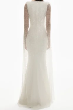 Myra Sequined Cape-Gown In Off-White
